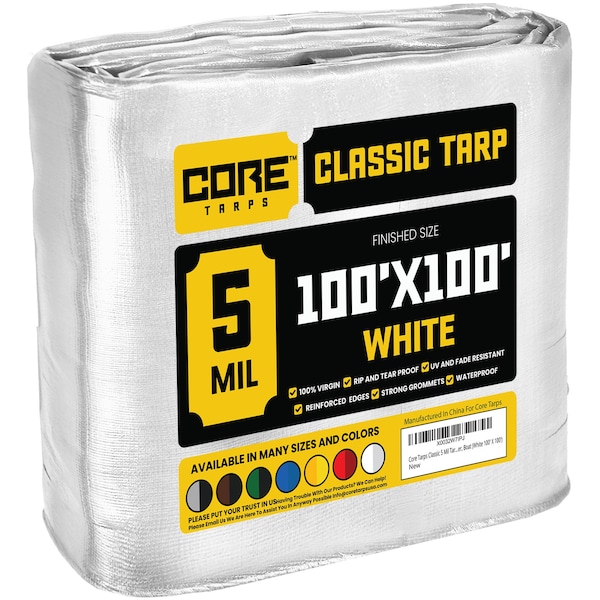 Core Tarps Tarp, 100 ft L x 0.5 mm H x 100 ft W, 5 Mil, White, Polyethylene CT-504-100X100 - main
